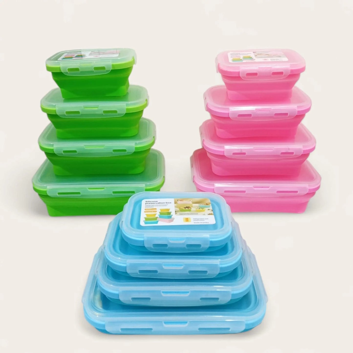 4 Pcs Silicone Foldable Food Container Square (random color)