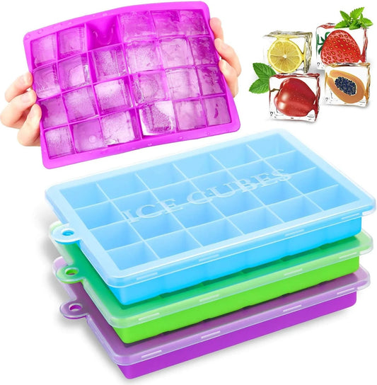 24 Holes Silicone Ice Cube Tray With Cover(random color)