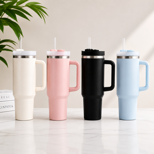Stainless Steel Insulated Travel Tumbler with Handle & Straw (40z) RANDOM CLR