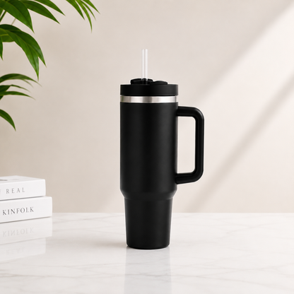 Stainless Steel Insulated Travel Tumbler with Handle & Straw (40z) RANDOM CLR