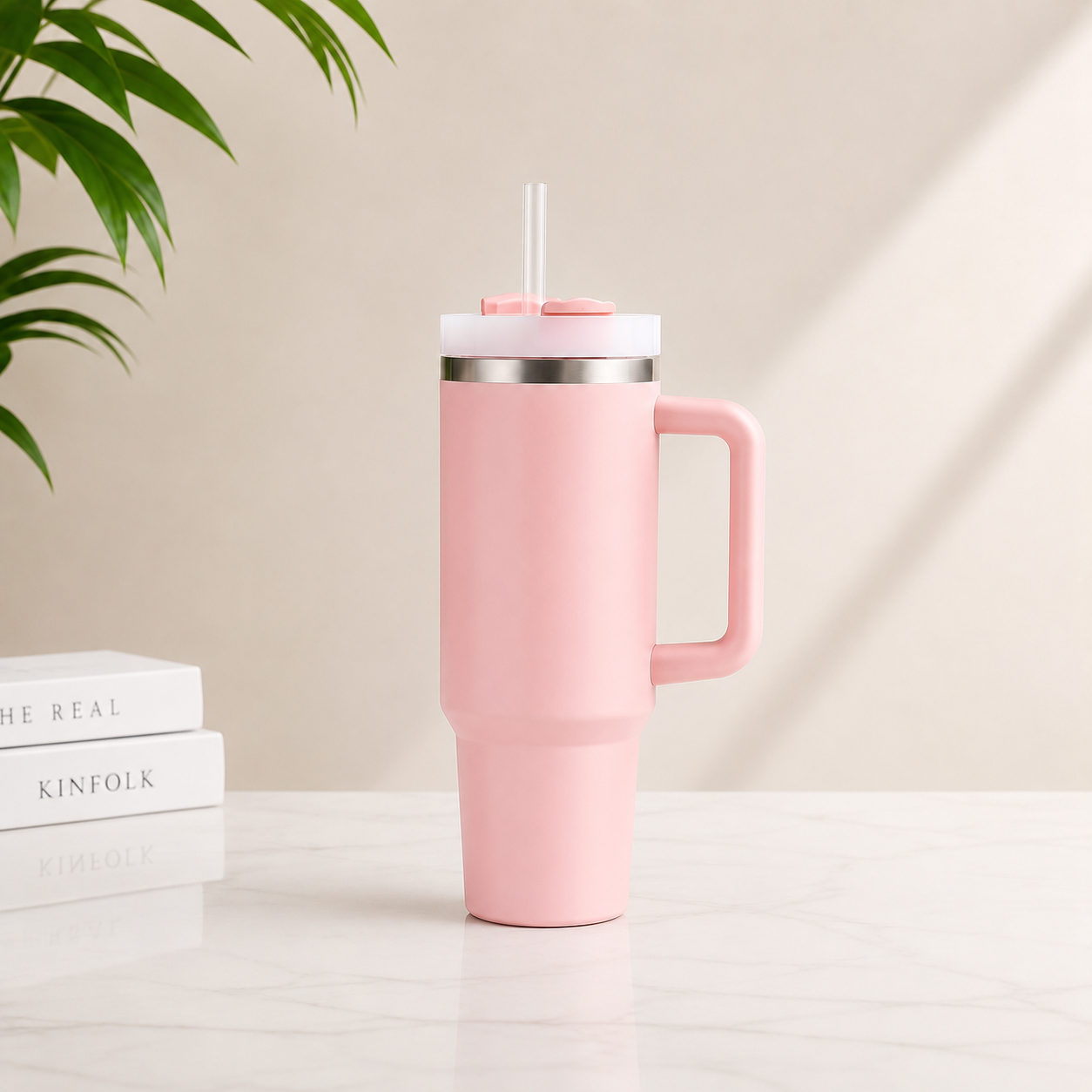 Stainless Steel Insulated Travel Tumbler with Handle & Straw (40z) RANDOM CLR