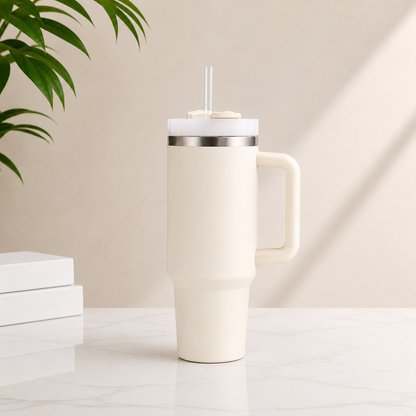 Stainless Steel Insulated Travel Tumbler with Handle & Straw (40z) RANDOM CLR