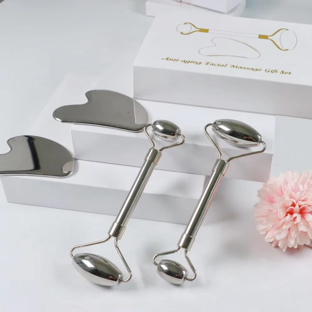 Stainless Steel Face Roller & Gua Sha Set
