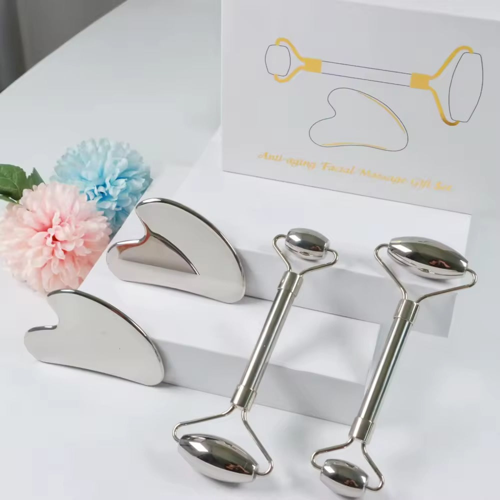 Stainless Steel Face Roller & Gua Sha Set