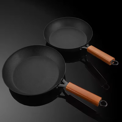 Stainless Steel Non-Stick Frying Pan - Flat Bottom Skillet, Wooden Handle