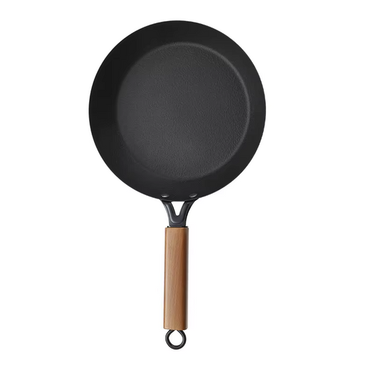 Stainless Steel Non-Stick Frying Pan - Flat Bottom Skillet, Wooden Handle