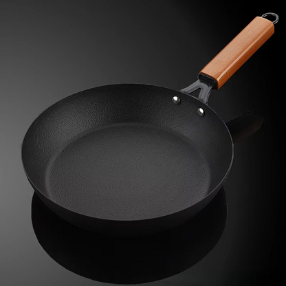Stainless Steel Non-Stick Frying Pan - Flat Bottom Skillet, Wooden Handle
