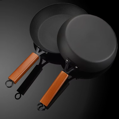 Stainless Steel Non-Stick Frying Pan - Flat Bottom Skillet, Wooden Handle