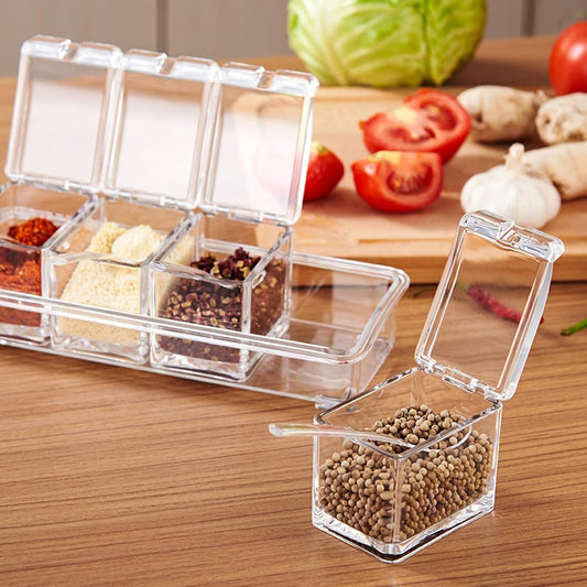 Crystal 4-Compartment Spice Storage Box with Spoons