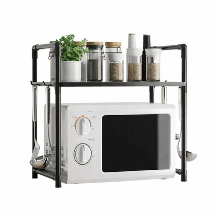 Microwave Oven Storage Rack 2 Space-Saving Carbon Steel Shelf Utensils |