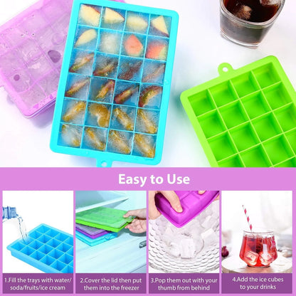 24 Holes Silicone Ice Cube Tray With Cover(random color)