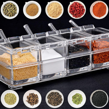 Crystal 4-Compartment Spice Storage Box with Spoons