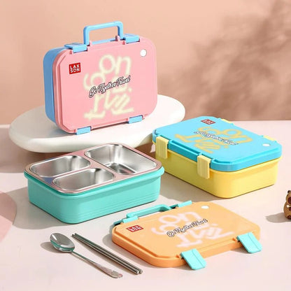 3 Grid Stainless Steel Lunch Box-Pink