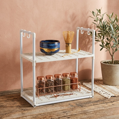 Microwave Oven Storage Rack 2 Space-Saving Carbon Steel Shelf Utensils |