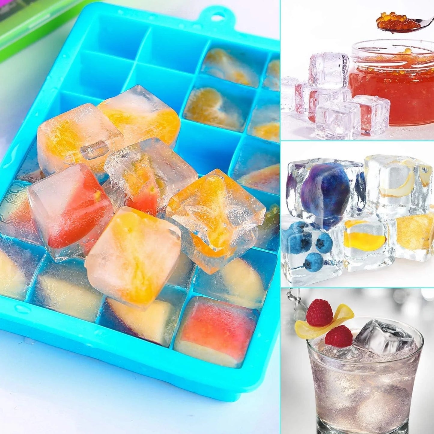 24 Holes Silicone Ice Cube Tray With Cover(random color)