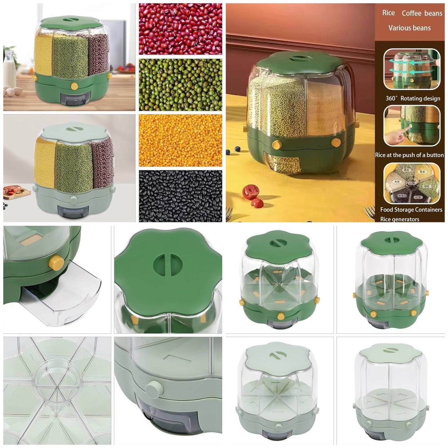 Food Storage Container Rotatable Rice Barrels Sealed Cereal Dispenser Rice Tank Grain Box