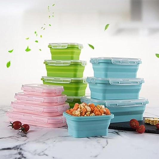 4 Pcs Silicone Foldable Food Container Square (random color)