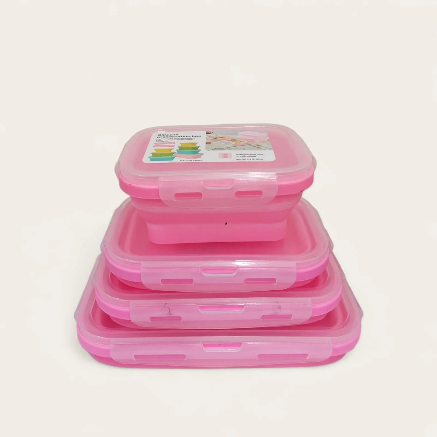 4 Pcs Silicone Foldable Food Container Square (random color)