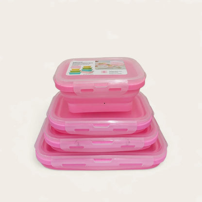 4 Pcs Silicone Foldable Food Container Square (random color)