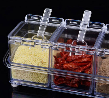 Crystal 4-Compartment Spice Storage Box with Spoons