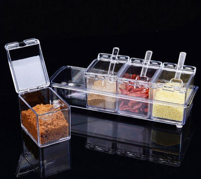 Crystal 4-Compartment Spice Storage Box with Spoons