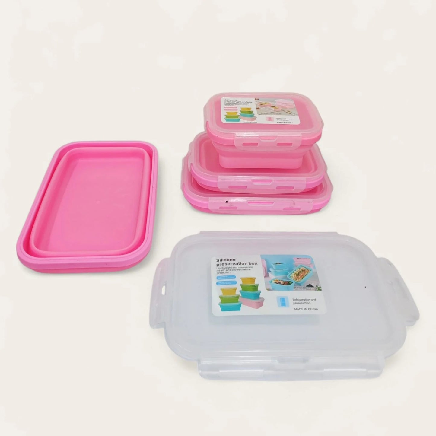4 Pcs Silicone Foldable Food Container Square (random color)